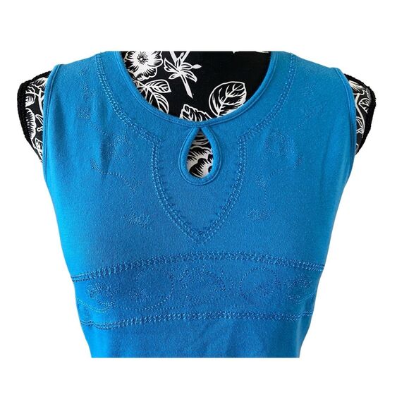 Embroidered Wide Strap Tank Top Boho Bohemian Summer Cotton Wmns Sz Small Blue - Picture 5 of 12